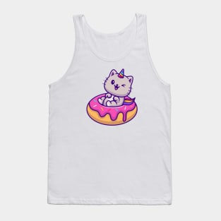 Cat Unicorn With Doughnut Cartoon Vector Icon Illustration Tank Top